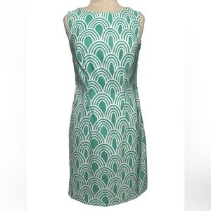 Alyx Sleeveless Shift Dress, Knee Length, Round Neckline, Green & White Sz 12